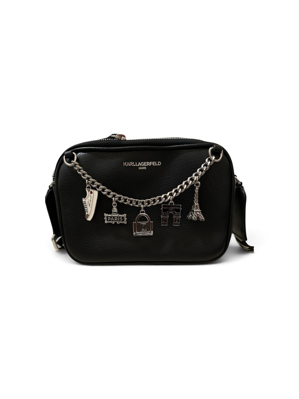 Karl Lagerfeld Black Leather Charm Crossbody